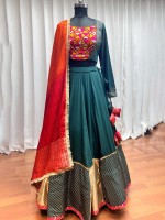 Dark Green Viscose Rayon Readymade Navratri Lehenga Choli